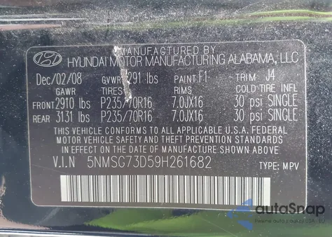 2009 Hyundai Santa Fe Gls from USA, damaged, VIN 5NMSG73D59H261682